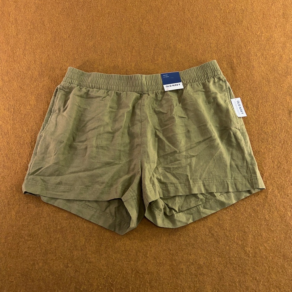 Old Navy Womens XL Green Linen Blend High Rise 3.5" Inseam Shorts NWT